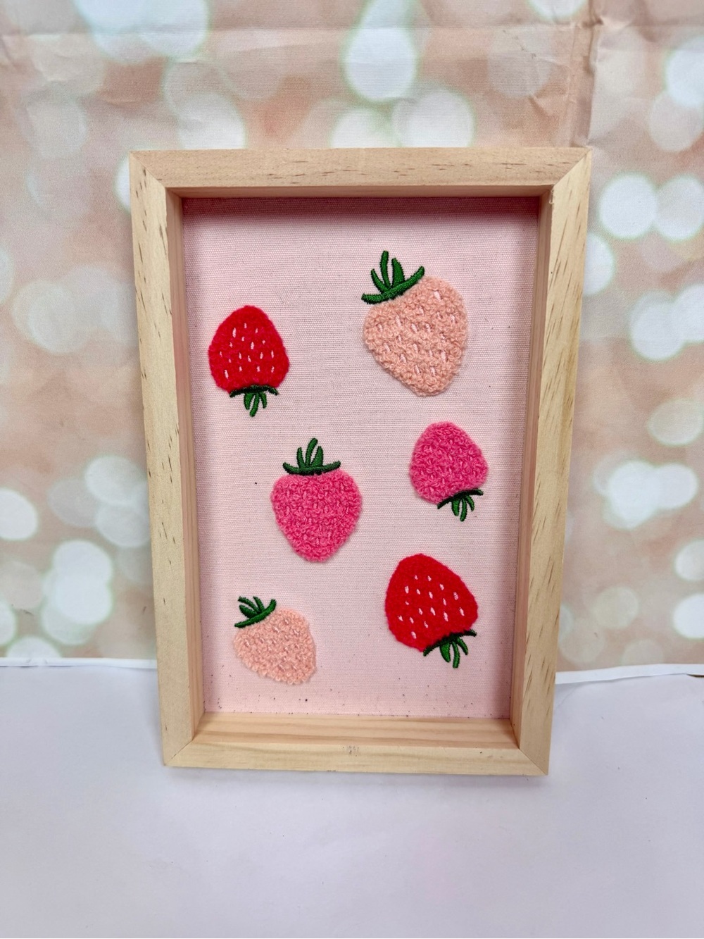 Handcrafted Pink Strawberry Embroidered Shadow Box